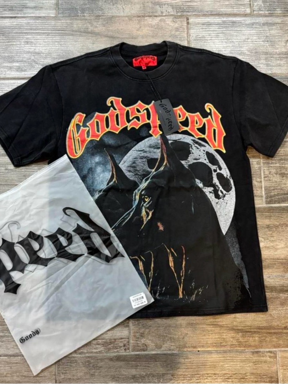 Godspeed Black Graphic Short Sleeve Tee with Moon & Hound Motif